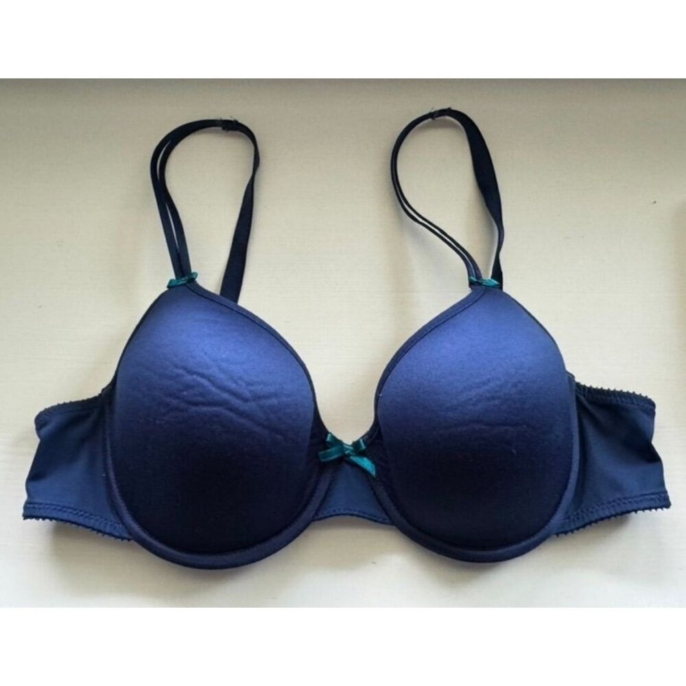 Chantelle Basic Invisible Memory Foam T-Shirt Bra 1241 Navy Blue Underwire 36B